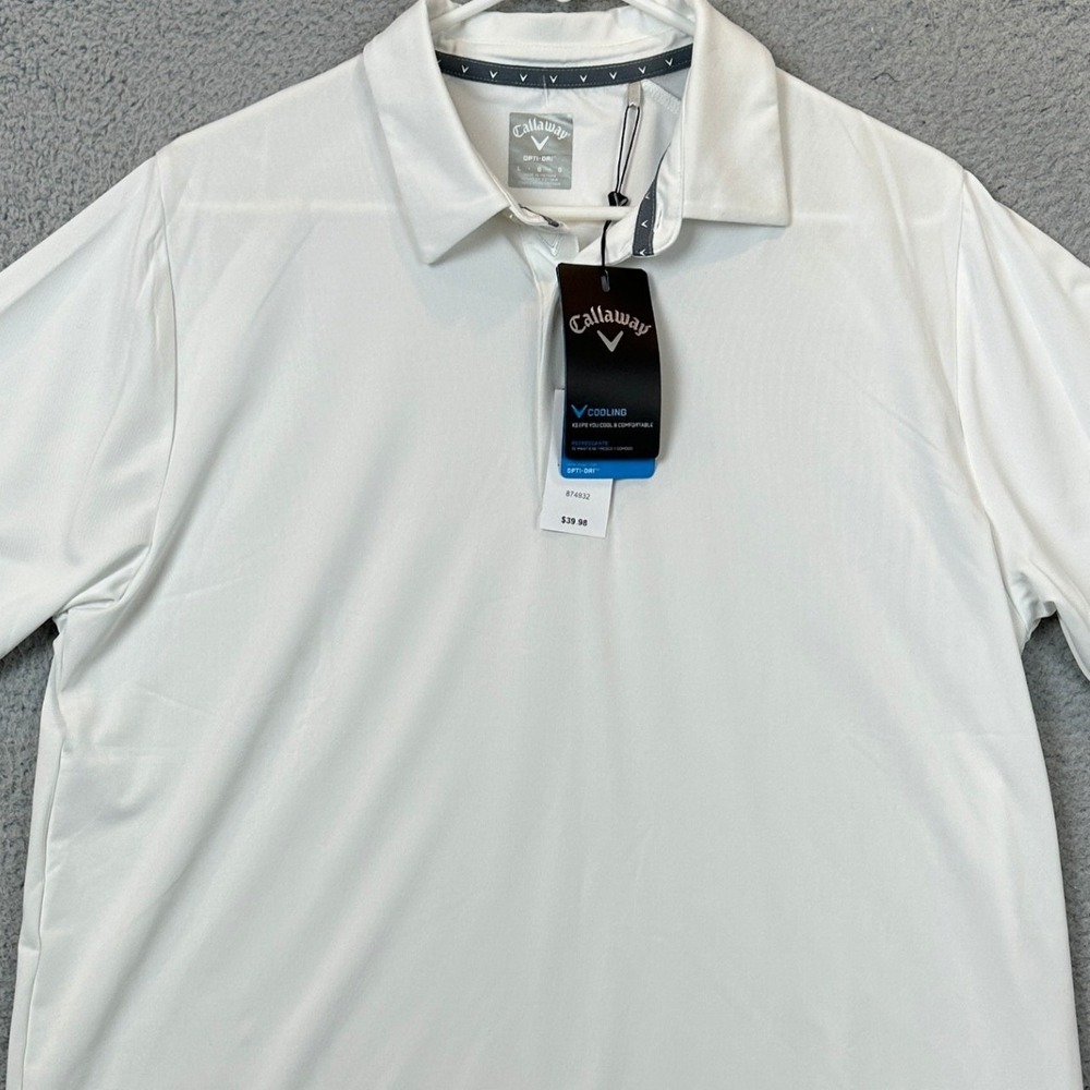 NEW Callaway Polo Men Large Opti-Dri White Golf Swing Tech Cooling Rugby Stretch